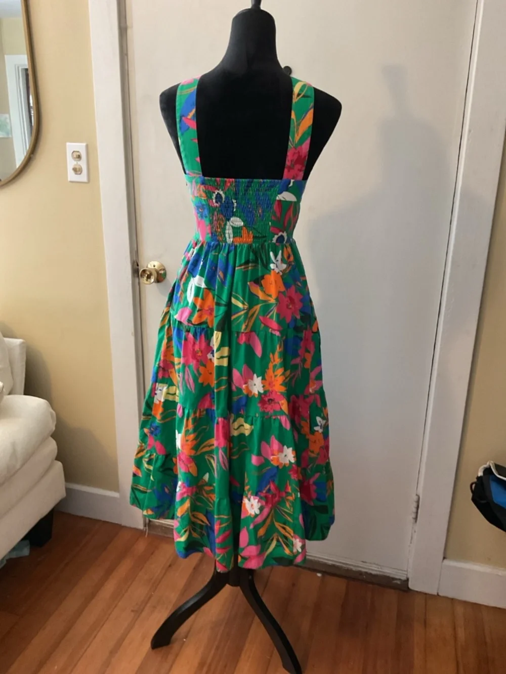 J.Crew Tropical Floral Tiered Midi Dress Green Size 00
